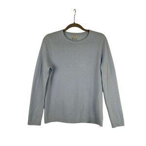LL Bean Women's Medium Light Blue Long Sleeve Sweater Crew Neck 100% Cashmere